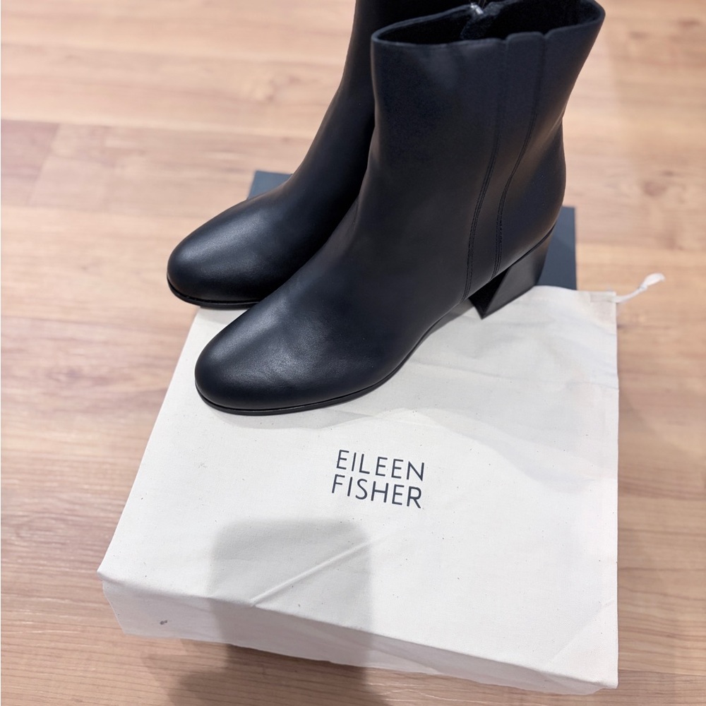 Eileen Fisher Sleek Black Tris Ankle Booties